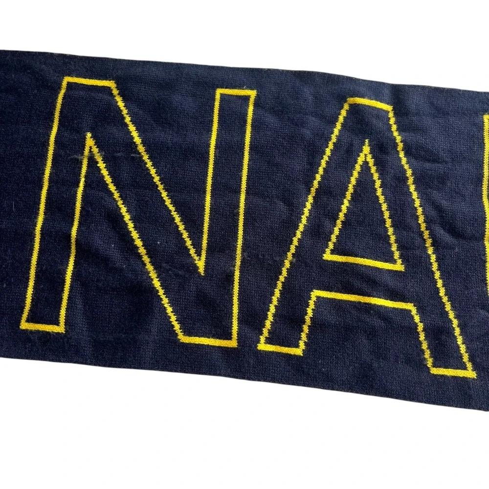 Nautica Signature Navy Blue Yellow Logo Reversible Knit Winter Scarf NT00038 Coz